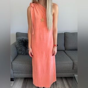 Vintage Orange Terry Cloth Maxi Dress Swimsuit Coverup